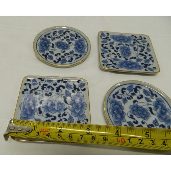 Set Of 4 Blue & White Ceramic Asian Mini Plates, Chili Oil Vinegar Butter Votive - Picture 3 of 14
